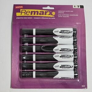 Staples Remarx Black Dry Erase Markers 6 Pk New